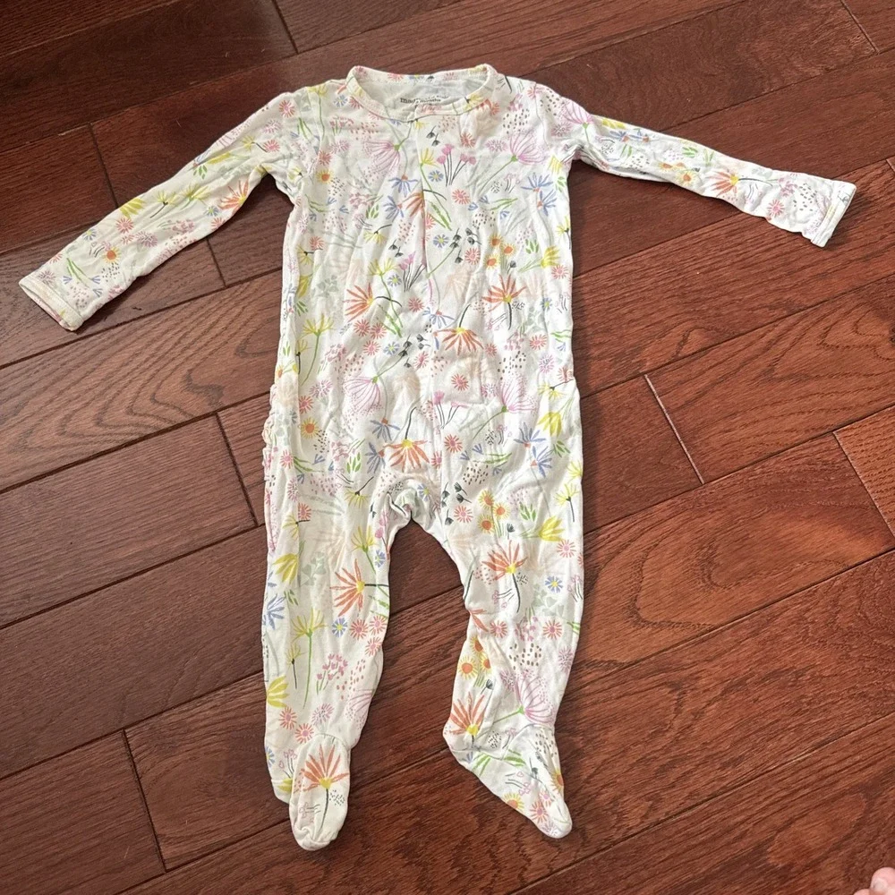 Magnetic Me Floral Flowers Fitted One Piece Pajama Footies Sz 0-3 Months Ruffles